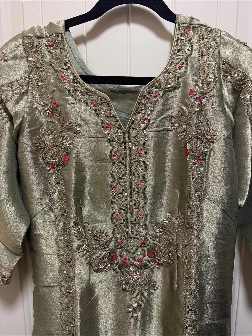 Embellished Sage Green Women’s Tunic Top Kurta